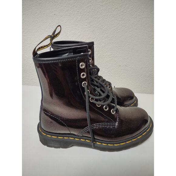 Dr Doc Martens Air Wair Patent Deep Purple Combat Boots Ladies Size 6 Men's sz 5 - Picture 2 of 14